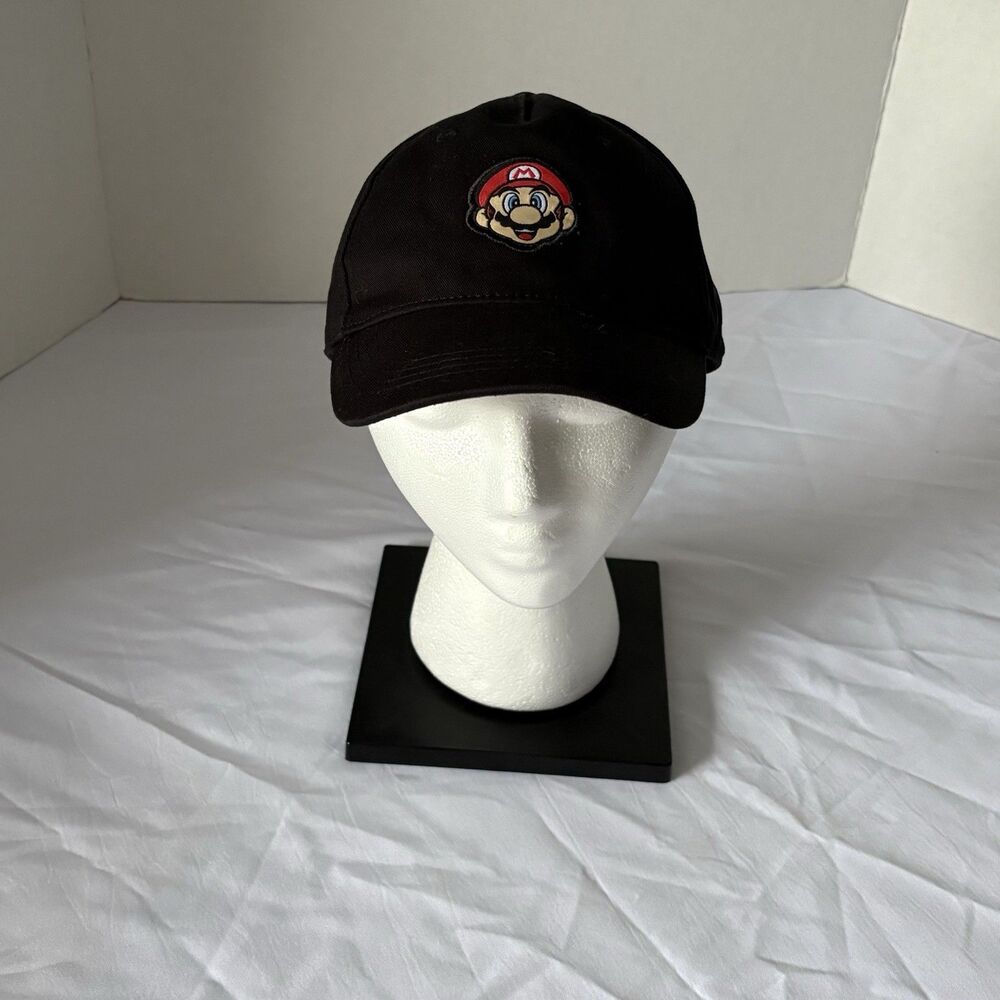 SUPER MARIO BROS "MARIO" logo Black Cap Hat~ One Size Fits Most~  preowned,